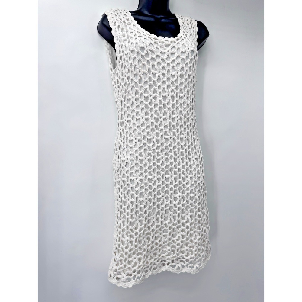 Catherine Malandrino White Dress Bodycon Crochet Sleeveless‎ mermaid beach M